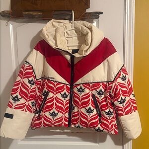 MNM Fashion Red & Cream Patterned Hooded Puffer